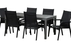 Clearance Basic Plus Garten-Essgruppe, anthrazit/anthrazit, Alu/Textilene, 180/240x90cm, 6 Stapelsessel Garten-Essgruppen