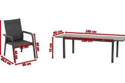 Clearance Basic Plus Garten-Essgruppe, anthrazit/anthrazit, Alu/Textilene, 180/240x90cm, 6 Stapelsessel Garten-Essgruppen