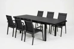Best BasicPlus Garten-Essgruppe, anthrazit, Alu/Textilene, Tisch 180/240x100cm, 6 Stapelsessel Garten-Essgruppen