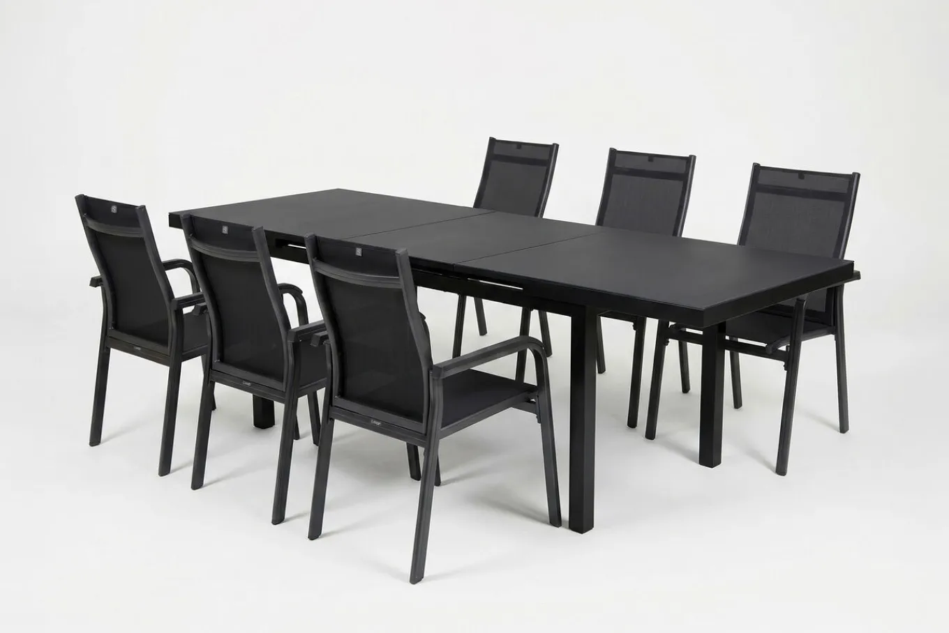 Best BasicPlus Garten-Essgruppe, anthrazit, Alu/Textilene, Tisch 180/240x100cm, 6 Stapelsessel Garten-Essgruppen