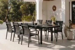 Best BasicPlus Garten-Essgruppe, anthrazit, Alu/Textilene, Tisch 180/240x100cm, 6 Stapelsessel Garten-Essgruppen