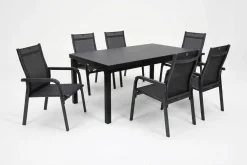 Best BasicPlus Garten-Essgruppe, anthrazit, Alu/Textilene, Tisch 180/240x100cm, 6 Stapelsessel Garten-Essgruppen