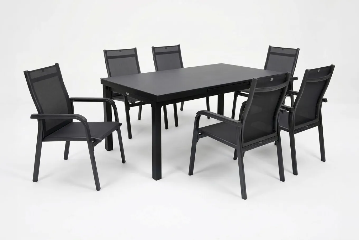Best BasicPlus Garten-Essgruppe, anthrazit, Alu/Textilene, Tisch 180/240x100cm, 6 Stapelsessel Garten-Essgruppen