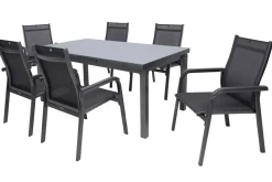 Best BasicPlus Garten-Essgruppe, anthrazit, Alu/Textilene, Tisch 180/240x100cm, 6 Stapelsessel Garten-Essgruppen