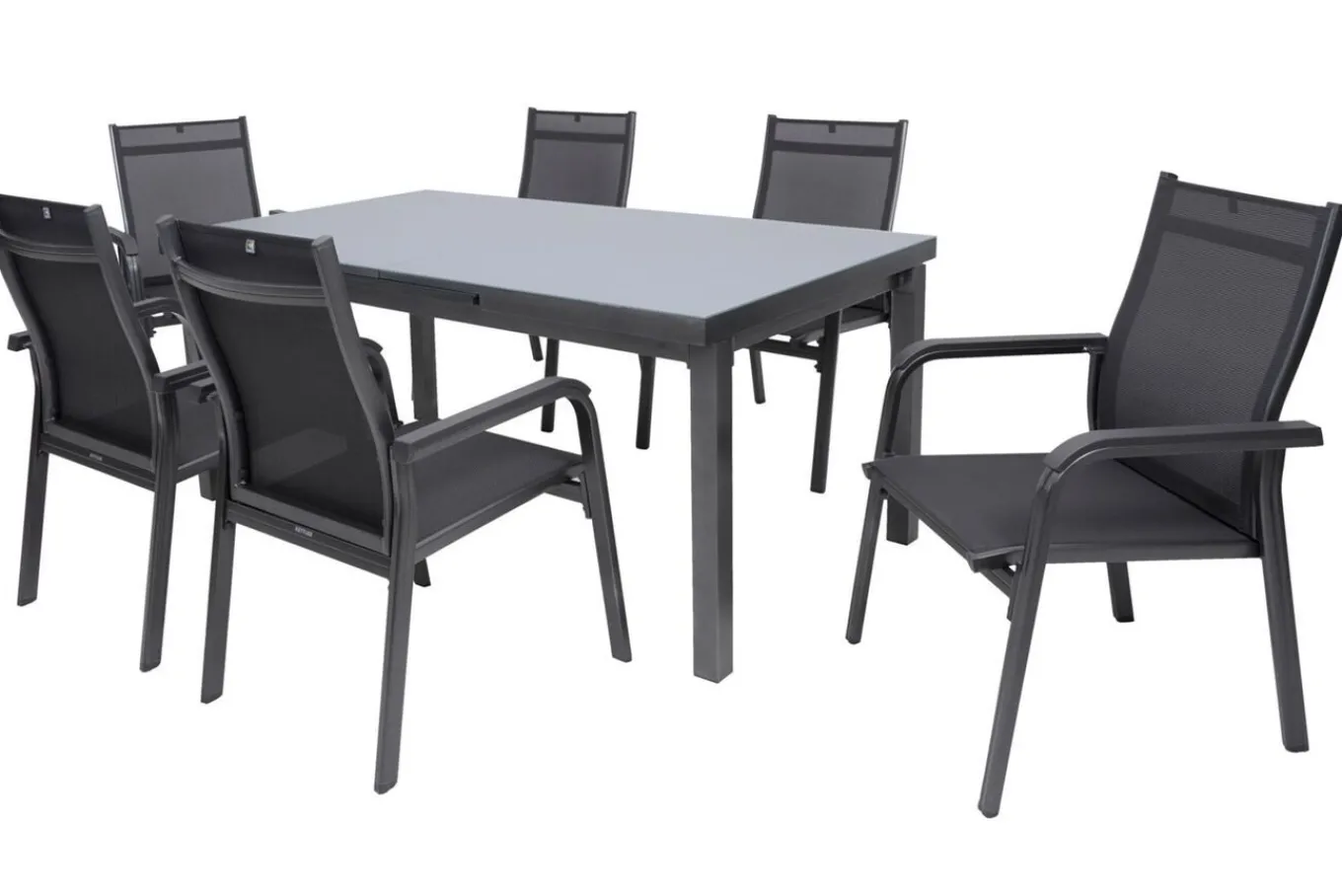 Best BasicPlus Garten-Essgruppe, anthrazit, Alu/Textilene, Tisch 180/240x100cm, 6 Stapelsessel Garten-Essgruppen