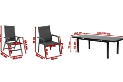 Discount BasicPlus Garten-Essgruppe, anthrazit, Alu/Textilene, Tisch 180/240x100cm, 4 Stapel-, 2 Klappstühle Garten-Essgruppen