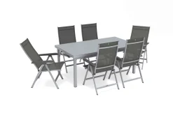 New BasicPlus Garten-Essgruppe, 6 Personen, ausziehbar, 180-240cm, Alu/Textilene, Klappstühle Garten-Essgruppen