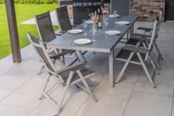 New BasicPlus Garten-Essgruppe, 6 Personen, ausziehbar, 180-240cm, Alu/Textilene, Klappstühle Garten-Essgruppen