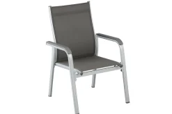Hot BasicPlus Garten-Essgruppe, silber/anthrazit, Alu/Spraystone/Textil, 160x95 cm, 4 Stapelsessel Garten-Essgruppen|Aluminium-Gartenmöbel