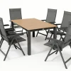 Outlet BasicPlus Garten-Essgruppe mit 6 Sesseln & Tisch, anthrazit matt, Alu/Textilene, ausziehbar & klappbar Garten-Essgruppen|Aluminium-Gartenmöbel