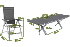 Best BasicPlus Garten-Essgruppe, silber / anthrazit, Alu / Spraystone / Textil, Tisch 180/280x100cm, 10 Klappstühle Garten-Essgruppen