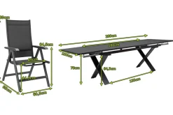 Online BasicPlus Garten-Essgruppe, anthrazit, Alu / Spraystone / Textil, Tisch 180/280x100cm, 8 Klappstühle Garten-Essgruppen