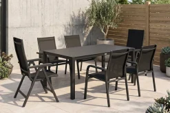 BasicPlus Garten-Essgruppe, anthrazit, Alu/Spraystone/Textil, 160 x 95 cm, 4 Stapelsessel, 2 Klappstühle Garten-Essgruppen