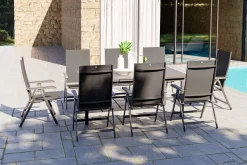 Best BasicPlus Garten-Essgruppe, 8 Personen, ausziehbarer Tisch 180–240 cm, Aluminium/Textilene Garten-Essgruppen
