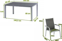 Discount BasicPlus Garten-Essgruppe, silber/anthrazit, Alu/Spraystone/Textil, 160x95 cm, 6 Stapelsessel Garten-Essgruppen