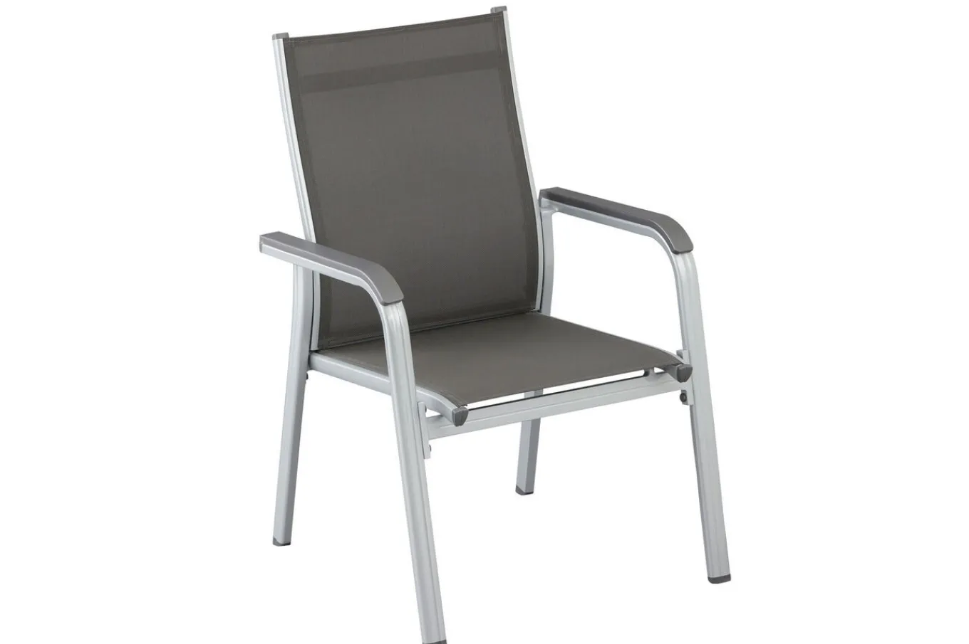 Discount BasicPlus Garten-Essgruppe, silber/anthrazit, Alu/Spraystone/Textil, 160x95 cm, 6 Stapelsessel Garten-Essgruppen