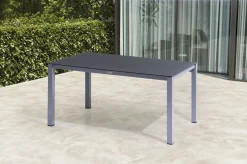 Discount BasicPlus Garten-Essgruppe, silber/anthrazit, Alu/Spraystone/Textil, 160x95 cm, 6 Stapelsessel Garten-Essgruppen