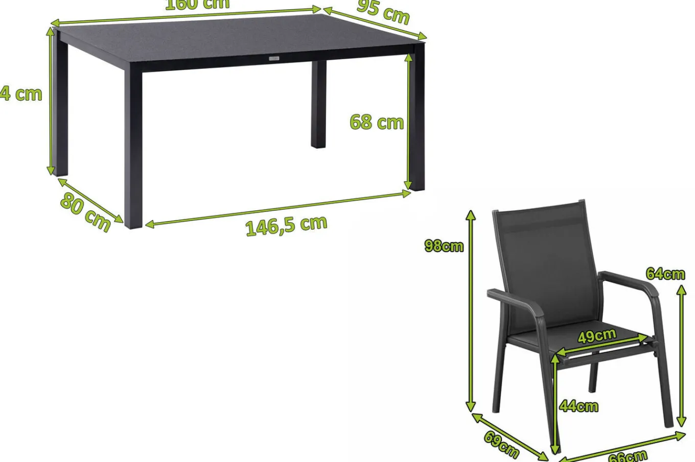 Best BasicPlus Garten-Essgruppe, anthrazit, Alu/Spraystone/Textil, 160x95 cm, 6 Stapelsessel Garten-Essgruppen
