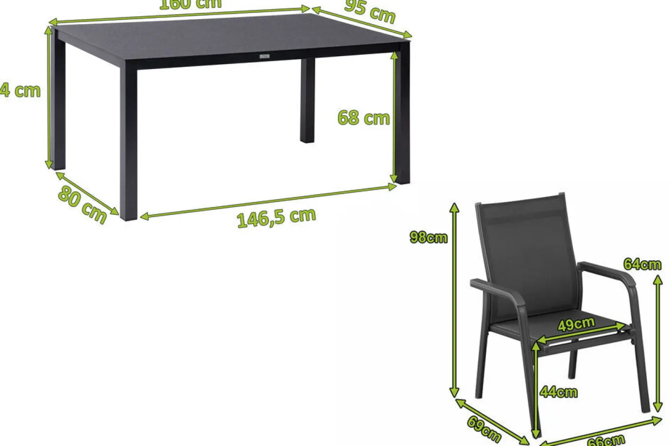 Best BasicPlus Garten-Essgruppe, anthrazit, Alu/Spraystone/Textil, 160x95 cm, 6 Stapelsessel Garten-Essgruppen