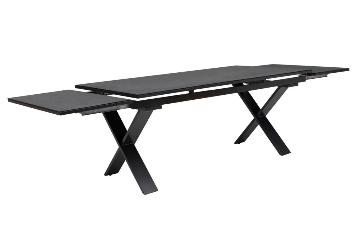 Clearance BasicPlus Garten-Essgruppe, anthrazit, Alu / Spraystone / Textil, Tisch 180/280 x 100 cm, 6 Stapelsessel, 2 Klappstühle Garten-Essgruppen|Aluminium-Gartenmöbel
