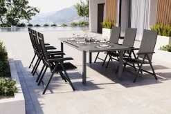 Sale BasicPlus Garten-Essgruppe, 6 Personen, ausziehbarer Tisch 180–240 cm, Aluminium/Textilene Garten-Essgruppen|Aluminium-Gartenmöbel
