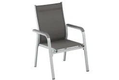 Best BasicPlus Garten-Essgruppe, silber / anthrazit, Alu / Spraystone / Textil, Tisch 180/280x100cm, 8 Stapelsessel Garten-Essgruppen