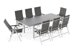 Best BasicPlus Garten-Essgruppe, 8 Personen, ausziehbar, 180-240cm, Alu/Textilene, Klappstühle Garten-Essgruppen|Aluminium-Gartenmöbel