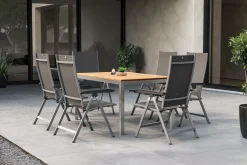 Hot BasicPlus Garten-Essgruppe mit 6 Sesseln, silber/anthrazit, Alu/Edelstahl, ausziehbar & klappbar, UV-beständig, pflegeleicht Garten-Essgruppen|Edelstahl-Gartenmöbel