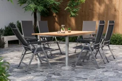 Hot BasicPlus Garten-Essgruppe mit 6 Sesseln, silber/anthrazit, Alu/Edelstahl, ausziehbar & klappbar, UV-beständig, pflegeleicht Garten-Essgruppen|Edelstahl-Gartenmöbel
