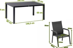 Outlet BasicPlus Garten-Essgruppe, anthrazit, Alu/Spraystone/Textil, 160x95 cm, 4 Stapelsessel Garten-Essgruppen|Aluminium-Gartenmöbel