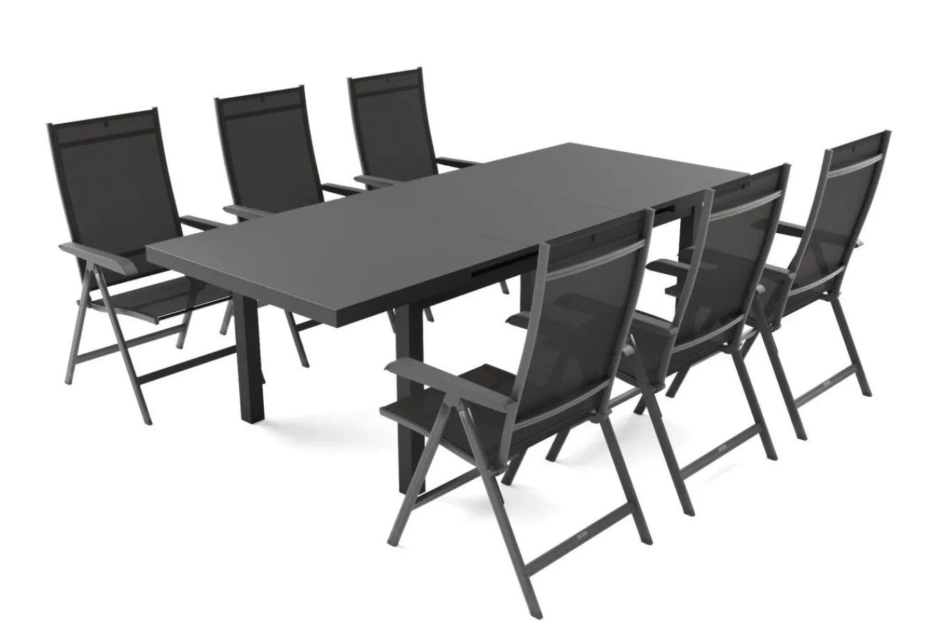 Sale BasicPlus Garten-Essgruppe, anthrazit, Alu/Textilene, Tisch 180/240x100cm, 6 Klappstühle Garten-Essgruppen|Aluminium-Gartenmöbel