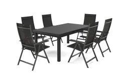 Sale BasicPlus Garten-Essgruppe, anthrazit, Alu/Textilene, Tisch 180/240x100cm, 6 Klappstühle Garten-Essgruppen|Aluminium-Gartenmöbel