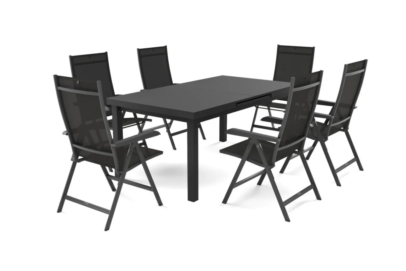 Sale BasicPlus Garten-Essgruppe, anthrazit, Alu/Textilene, Tisch 180/240x100cm, 6 Klappstühle Garten-Essgruppen|Aluminium-Gartenmöbel