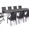 BasicPlus Garten-Essgruppe, anthrazit, Alu / Spraystone / Textil, Tisch 180/280 x 100 cm, 8 Stapelsessel, 2 Klappstühle Garten-Essgruppen
