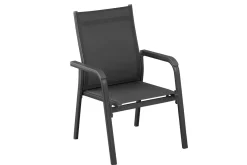 BasicPlus Garten-Essgruppe, anthrazit, Alu / Spraystone / Textil, Tisch 180/280 x 100 cm, 8 Stapelsessel, 2 Klappstühle Garten-Essgruppen