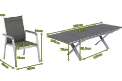 Hot BasicPlus Garten-Essgruppe, silber / anthrazit, Alu / Spraystone / Textil, Tisch 180/280x100cm, 6 Stapelsessel Garten-Essgruppen