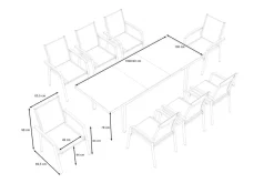 Discount BasicPlus Garten-Essgruppe, silber, Alu/Textilene, Tisch 180/240x100cm, 8 Stapelsessel Garten-Essgruppen