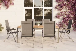 Outlet BasicPlus Garten-Essgruppe mit 6 Sesseln, silber/anthrazit, Alu/Edelstahl, schmutzabweisend, platzsparend, pflegeleicht Garten-Essgruppen|Edelstahl-Gartenmöbel