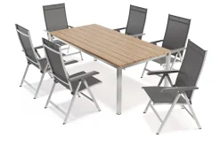 Outlet BasicPlus Garten-Essgruppe mit 6 Sesseln, silber/anthrazit, Alu/Edelstahl, schmutzabweisend, platzsparend, pflegeleicht Garten-Essgruppen|Edelstahl-Gartenmöbel