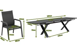 Sale BasicPlus Garten-Essgruppe, anthrazit, Alu / Spraystone / Textil, Tisch 180/280x100cm, 6 Stapelsessel Garten-Essgruppen