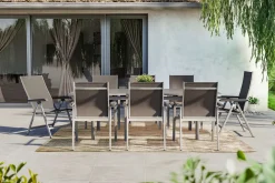 Outlet BasicPlus Garten-Essgruppe, silber, Alu/Textilene, Tisch 180/240x100cm, 6 Stapel-, 2 Klappstühle Garten-Essgruppen
