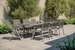 Outlet BasicPlus Garten-Essgruppe, silber, Alu/Textilene, Tisch 180/240x100cm, 6 Stapel-, 2 Klappstühle Garten-Essgruppen