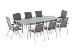 Outlet BasicPlus Garten-Essgruppe, silber, Alu/Textilene, Tisch 180/240x100cm, 6 Stapel-, 2 Klappstühle Garten-Essgruppen