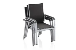 Hot BasicPlus Garten-Essgruppe, 6 Personen, ausziehbar, 180-240cm, Alu/Textilene, Stapelsessel Garten-Essgruppen