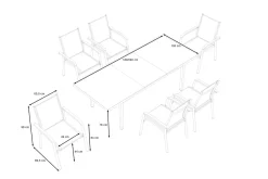 Hot BasicPlus Garten-Essgruppe, 6 Personen, ausziehbar, 180-240cm, Alu/Textilene, Stapelsessel Garten-Essgruppen