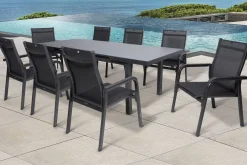Best BasicPlus Garten-Essgruppe, anthrazit, Alu/Textilene, Tisch 180/240x100cm, 8 Stapelsessel Garten-Essgruppen|Aluminium-Gartenmöbel
