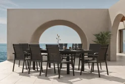 Best BasicPlus Garten-Essgruppe, anthrazit, Alu/Textilene, Tisch 180/240x100cm, 8 Stapelsessel Garten-Essgruppen|Aluminium-Gartenmöbel