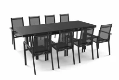 Best BasicPlus Garten-Essgruppe, anthrazit, Alu/Textilene, Tisch 180/240x100cm, 8 Stapelsessel Garten-Essgruppen|Aluminium-Gartenmöbel