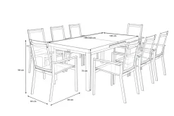 Best BasicPlus Garten-Essgruppe, anthrazit, Alu/Textilene, Tisch 180/240x100cm, 8 Stapelsessel Garten-Essgruppen|Aluminium-Gartenmöbel