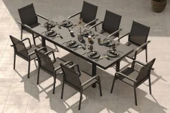 Best BasicPlus Garten-Essgruppe, anthrazit, Alu/Textilene, Tisch 180/240x100cm, 8 Stapelsessel Garten-Essgruppen|Aluminium-Gartenmöbel